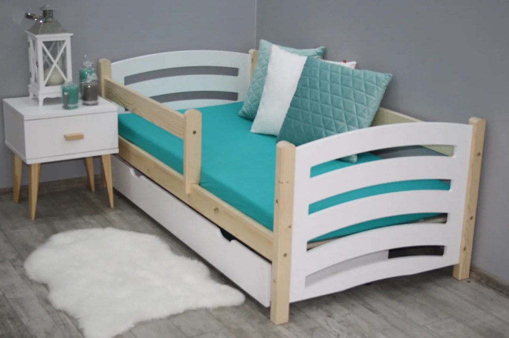 Łóżko dziecięce MELA 80 x 160 cm białe/sosna Stelaż: Ze stelażem listwowym elastycznym, Materac: Materac EASYSOFT 10 cm