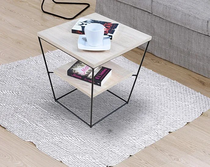 Kwadratowy stolik kawowy w stylu loft dąb sonoma - Celia 4X