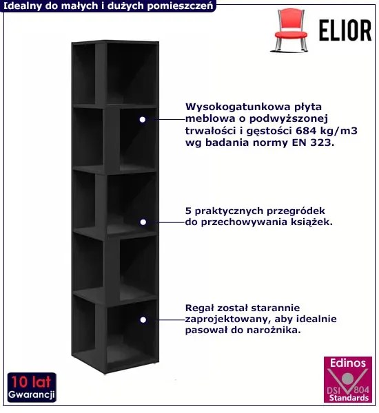 Czarny narożny wąski regał stojący Kidefo