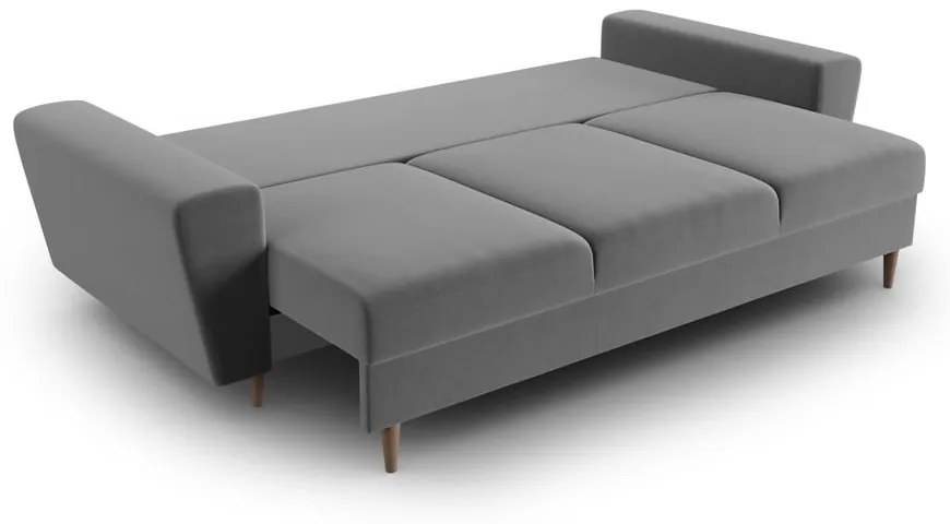 Jasnoszara aksamitna rozkładana/ze schowkiem sofa 235 cm Kyoto – Cosmopolitan Design