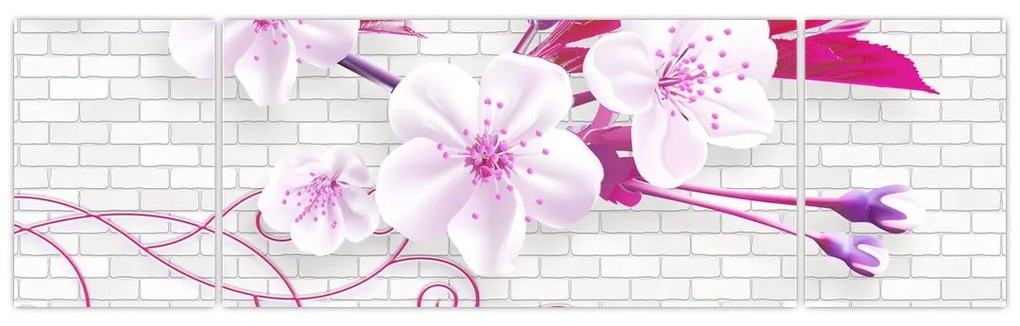 Obraz gałązki z kwiatami (170x50 cm)