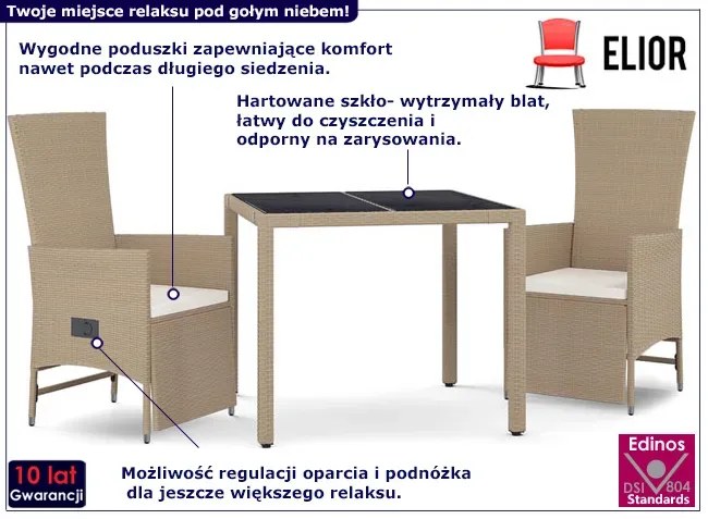 Beżowy rozkładany zestaw mebli ogrodowych z poduszkami - Bakandi