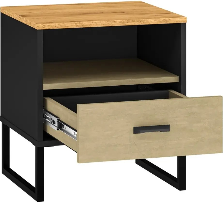 Szafka nocna młodzieżowa COLIN 08 dąb złoty craft/czarna ML MEBLE