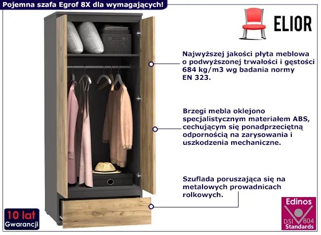 Dwudrzwiowa szafa z gładkim frontem antracyt + dąb craft B5-A38