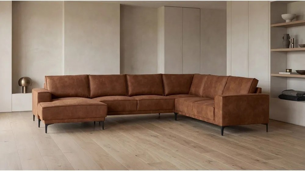 Koniakowy narożnik z imitacji skóry (lewostronny/w kształcie litery U) Copenhagen – Scandic