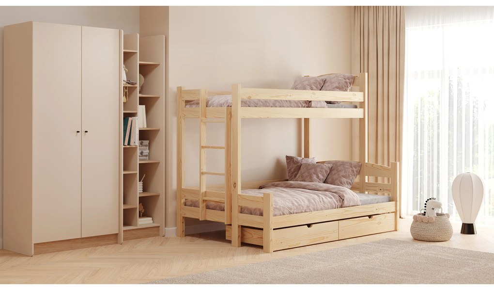 Łóżko piętrowe Lovic 90x200/120x200 z szufladami lewostronne - sosna