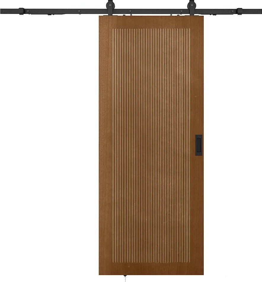 Drzwi przesuwne naścienne z MDF i drewna naturalny ciemny - wys. 205 x szer. 93 cm - SANDORA