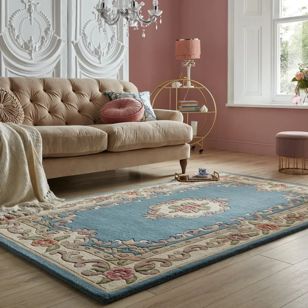 Niebieski wełniany dywan Flair Rugs Aubusson, 120x180 cm