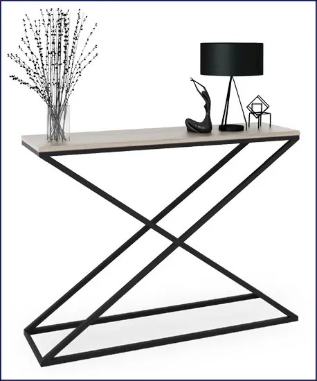 Nowoczesna konsola z metalowym stelażem czarny + dąb sonoma S7-F14