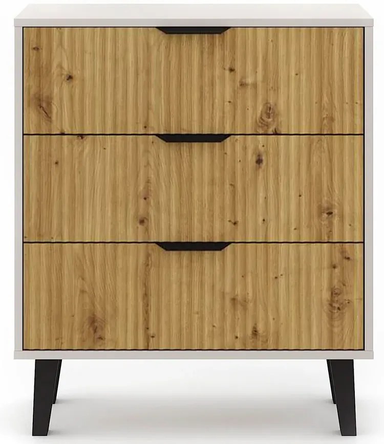 Ryflowana komoda z 3 szufladami kaszmir + dąb artisan R5-H71