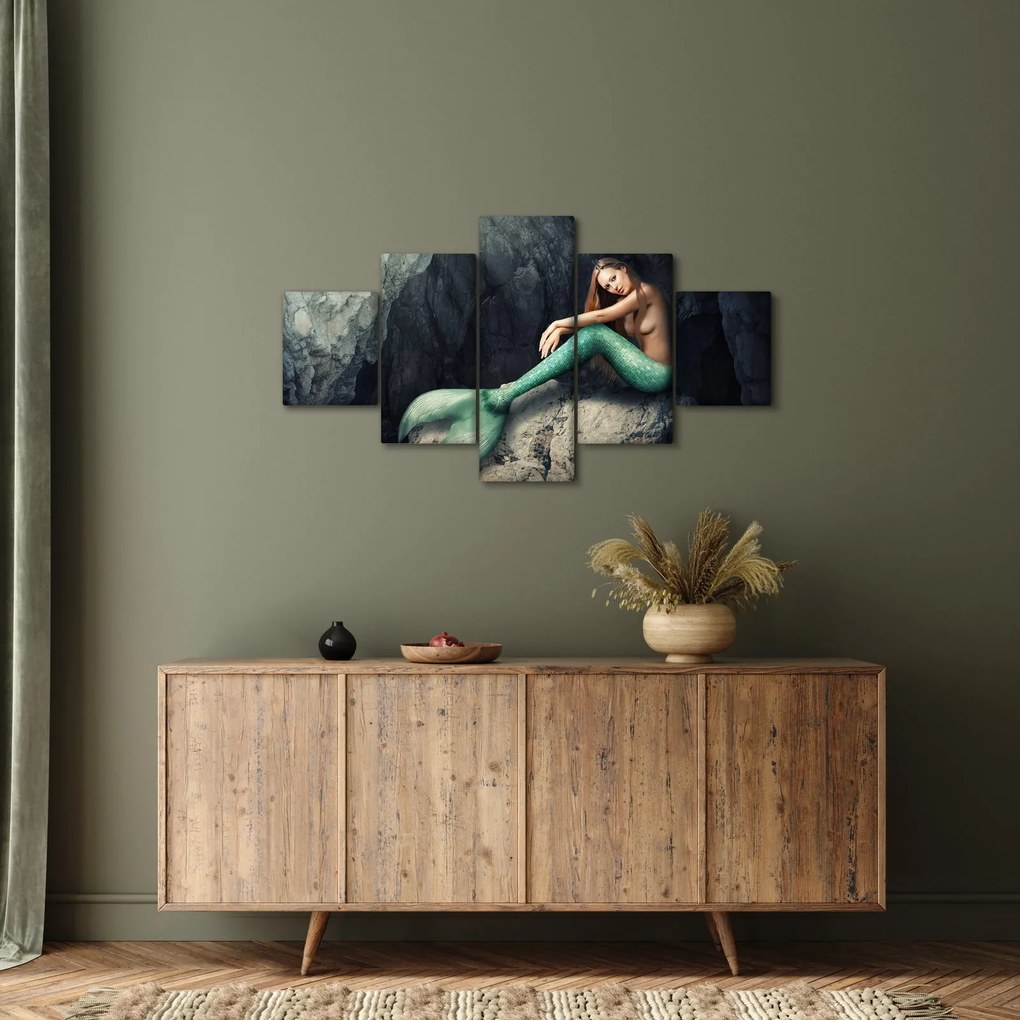 Obraz - Syrenka na skale (125x70 cm)