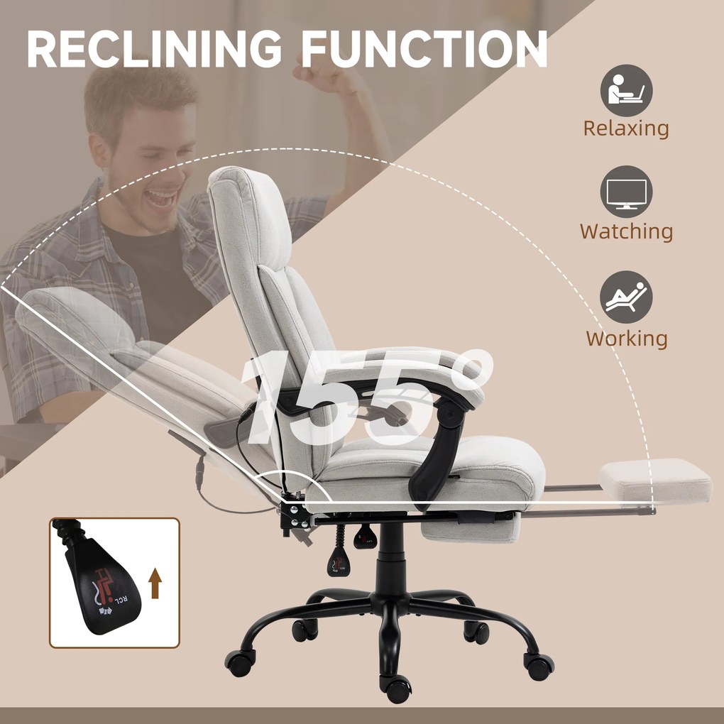 Vinsetto Fotel biurowy z masażerem regulowane siedzisko funkcja masażu jasnoszary | Aosom PL