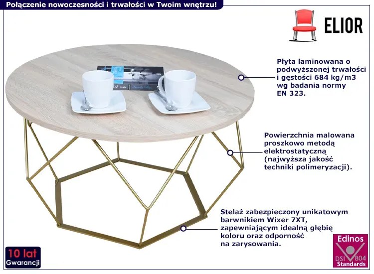 Stolik kawowy z metalowym stelażem dąb sonoma - Liliana 3X