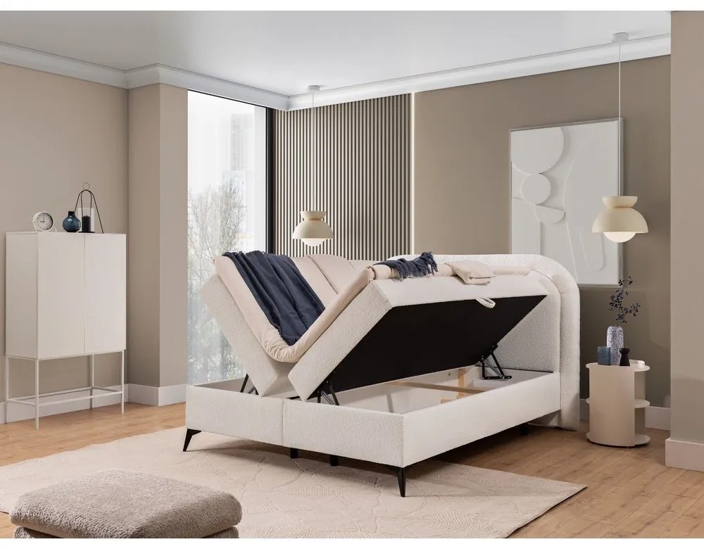 Białe łóżko kontynentalne ze schowkiem 200x200 cm Ornes – Ropez