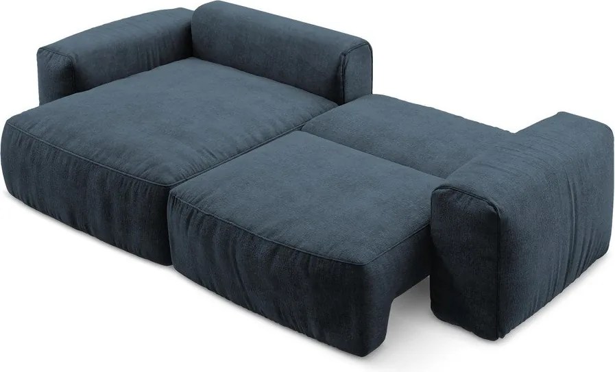 Ciemnoniebieski rozkładany narożnik z tkaniny szenilowej (lewostronny/z szezlongiem) Kuki – Makamii
