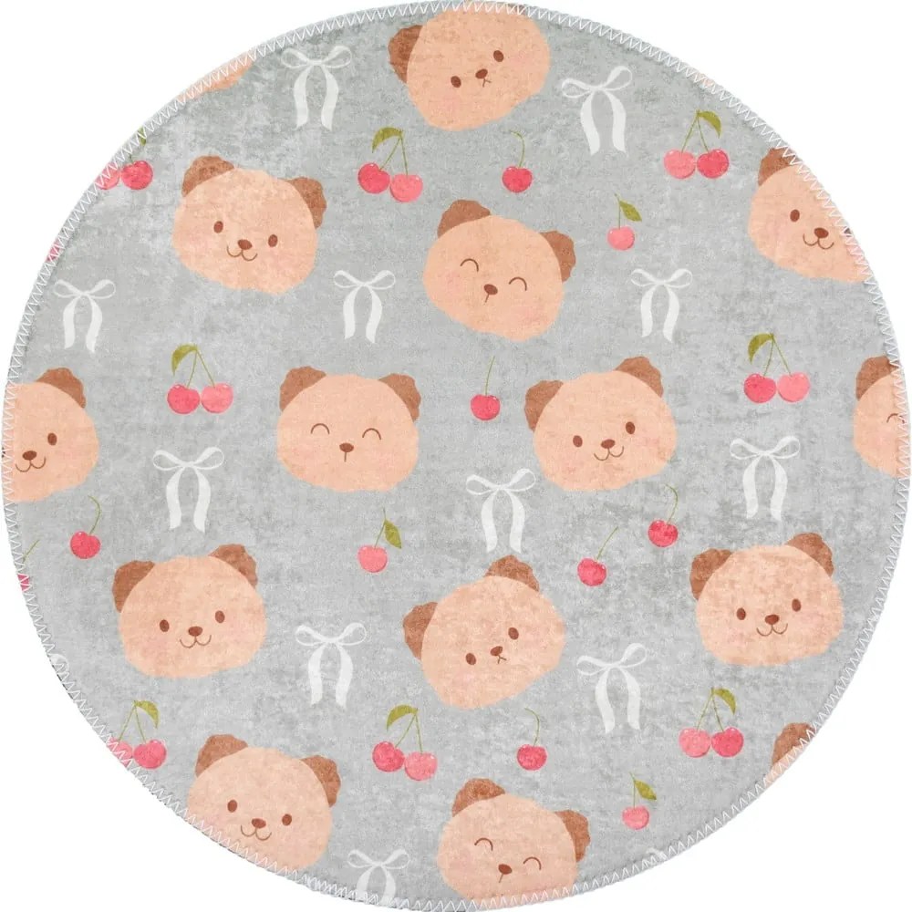 Szaro-brązowy dywan dziecięcy odpowiedni do prania ø100 cm Cute Teddies – Vitaus
