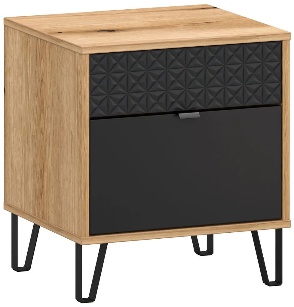 Szafka nocna z szufladą na nóżkach dąb evok + czarny C4-S97