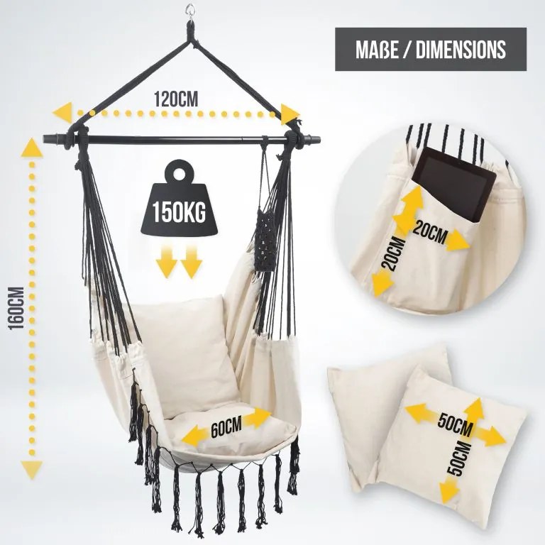 MIADOMODO Wiszący fotel bujany, beżowy