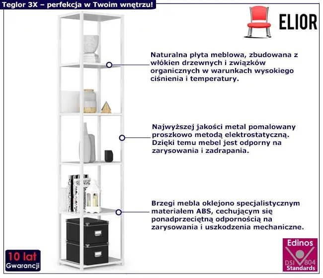Biały regał z metalowym stelażem - Shira 3X