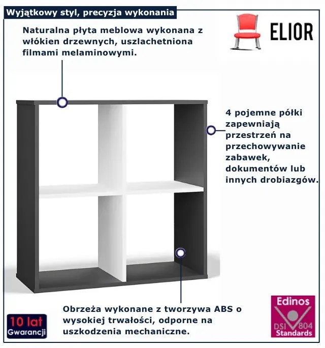 Regał kostka z 4 półkami antracyt + biały  F6-T36