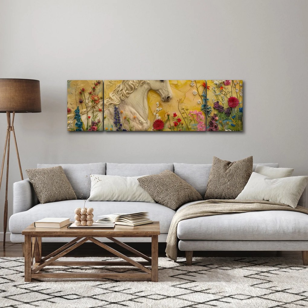 Obraz - Jednorożec z kwiatami (170x50 cm)
