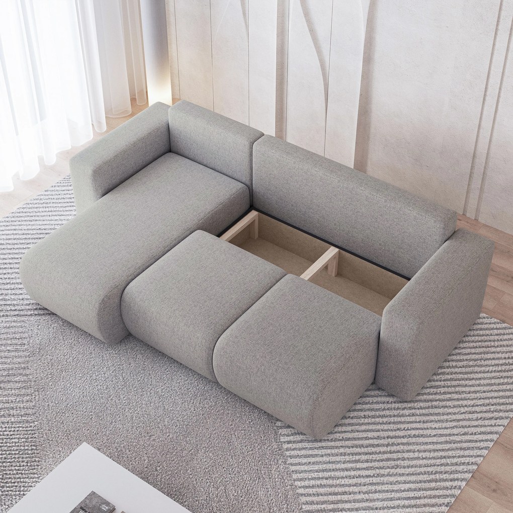 Masseno Narożnik RINOVA z funkcją spania i pojemnikiem na pościel Narozniki L, Rozkładana sofa - Jasnoszary, NEVE 83