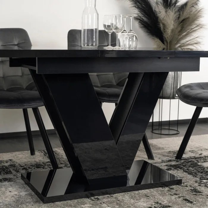 Stół Prostokątny Rozkładany CLARK 120-160 cm Czarny Połysk Glamour