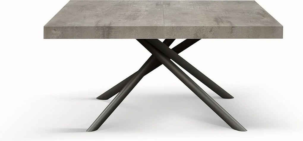 Drewniany stół, cementowo-szary, antracytowa podstawa, 140x90-220x90cm - CARRARA