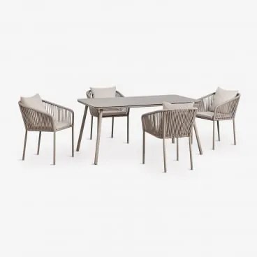 Zestaw Stołu Prostokątnego 160x90 Cm I 4 Krzeseł Jadalnianych Z Plecionej Liny Arhiza Classic Moka Brown - Sklum