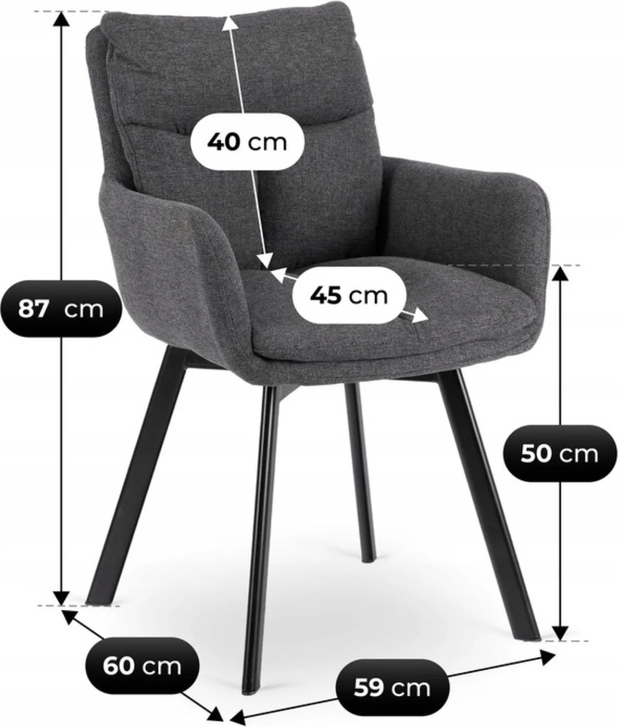 Krzesło Tapicerowane Obrotowe do Salonu CORTADO Ciemnoszare Nowoczesne