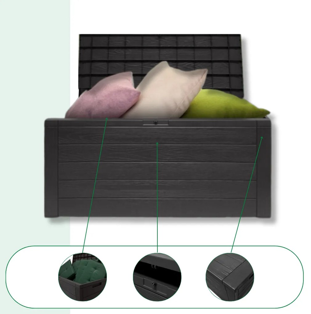Pojemnik do przechowywania WOODEBOX, 280L, 120x46x57cm, antracytowa Prosperplast