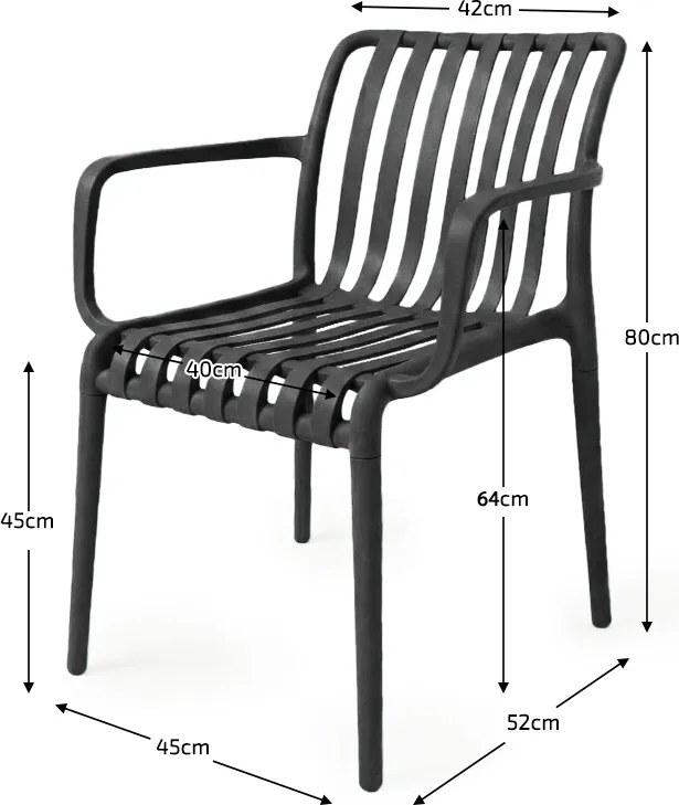Zestaw ogrodowy TREGO ISLAND - 2 krzesła z podłokietnikami i okrągły stół ø 60 cm, antracytowy