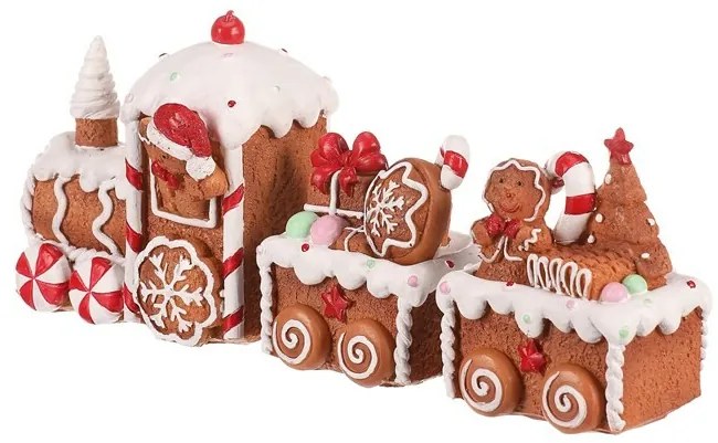 Dekoracja świąteczna Piernikowy pociąg z dwoma wagonikami, poliresin