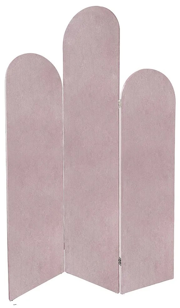 Asymetryczny parawan 3-częściowy welurowy  szer.120 x wys.180 cm - Różowy - CARMIDA