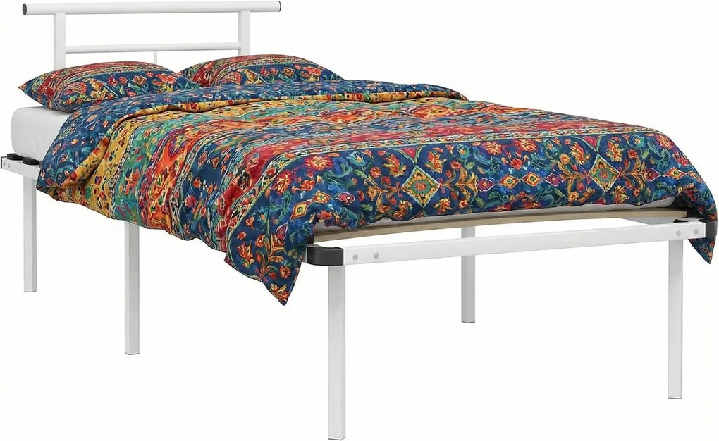 Białe metalowe łóżko z zagłówkiem 100x200 cm F1-L02
