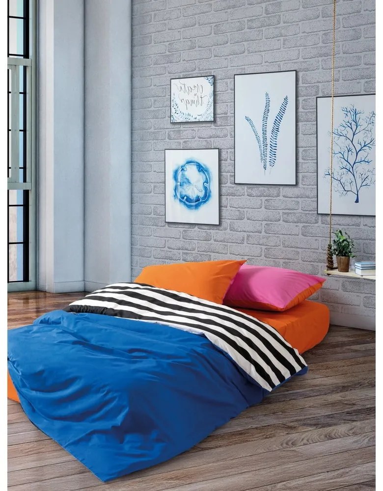 Czarno-biała pościel dwuosobowa z bawełny renforcé z prześcieradłem/4-częściowa 200x220 cm Dusk – Mijolnir