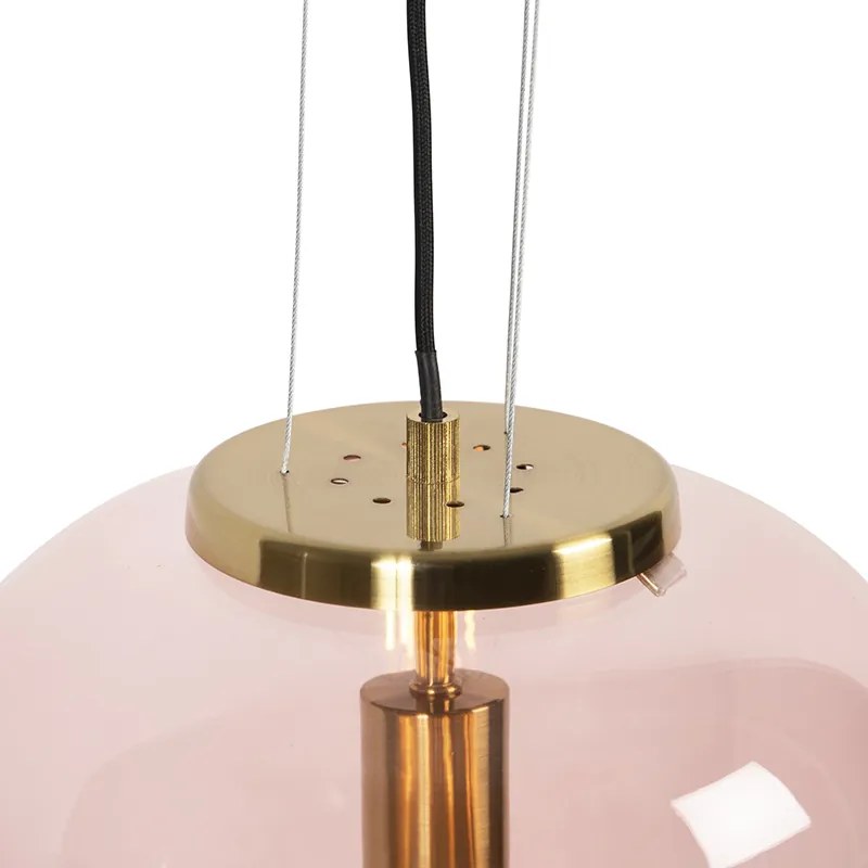 Lampa wisząca w stylu art deco mosiądz z różowym szkłem - Bliss ArtDeco Oswietlenie wewnetrzne