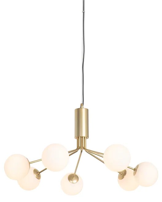 Lampa wisząca w stylu art deco złota z opalowym szkłem 7-światłowa - Coby ArtDeco Oswietlenie wewnetrzne