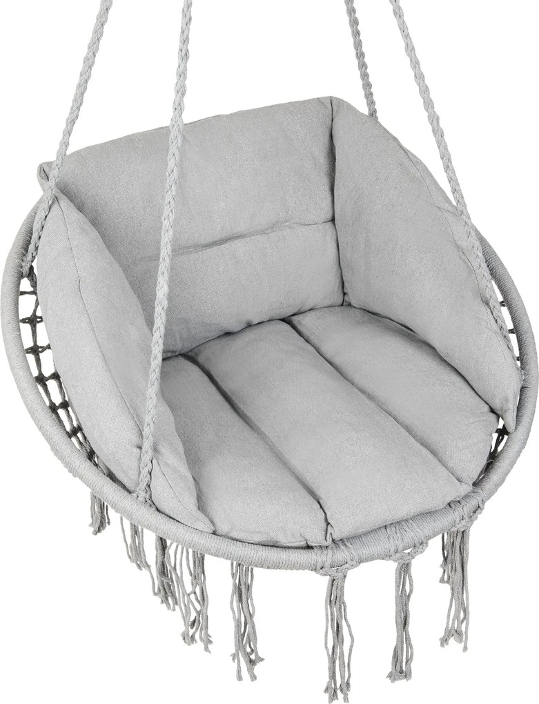 Szary wiszący fotel KOLUMBIA z poduszkami i szarym stojakiem