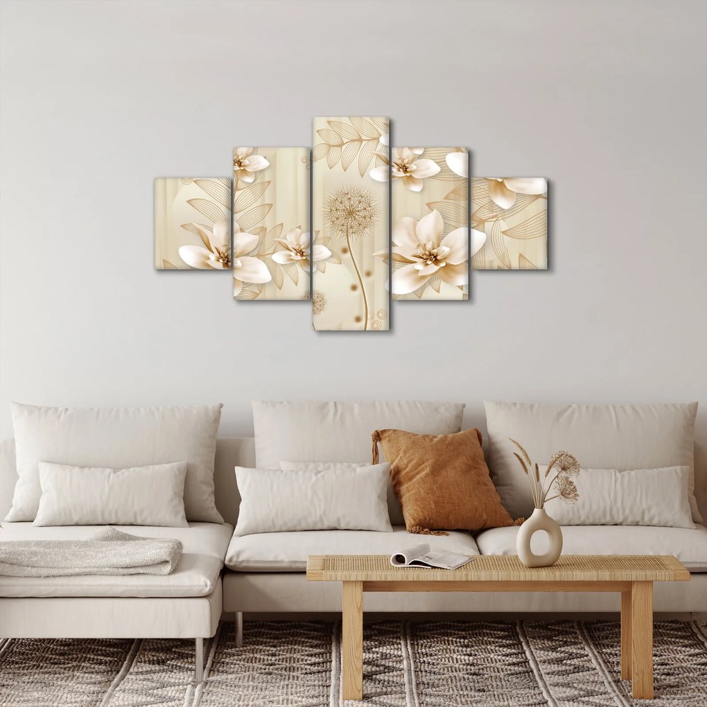 Obraz - Kompozycja złotych kwiatów (125x70 cm)