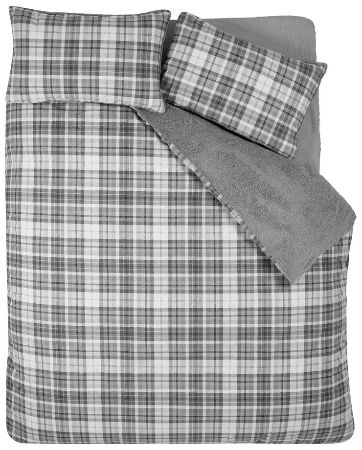Szara pościel dwuosobowa z materiału sherpa 230x220 cm Cosy Sherpa Check – Catherine Lansfield