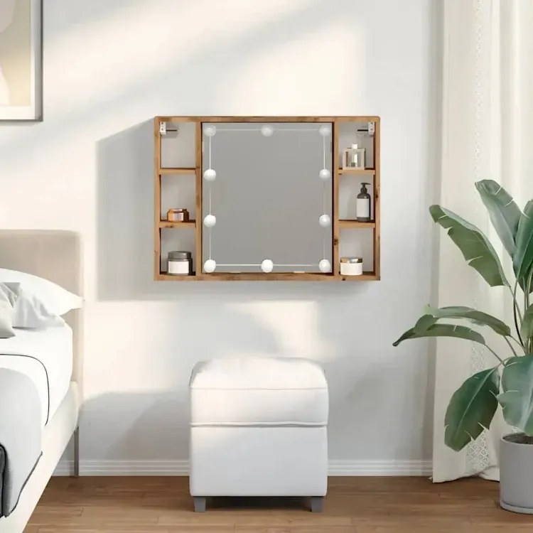 Lustro z półkami i oświetleniem LED dąb artisan Z4-E56