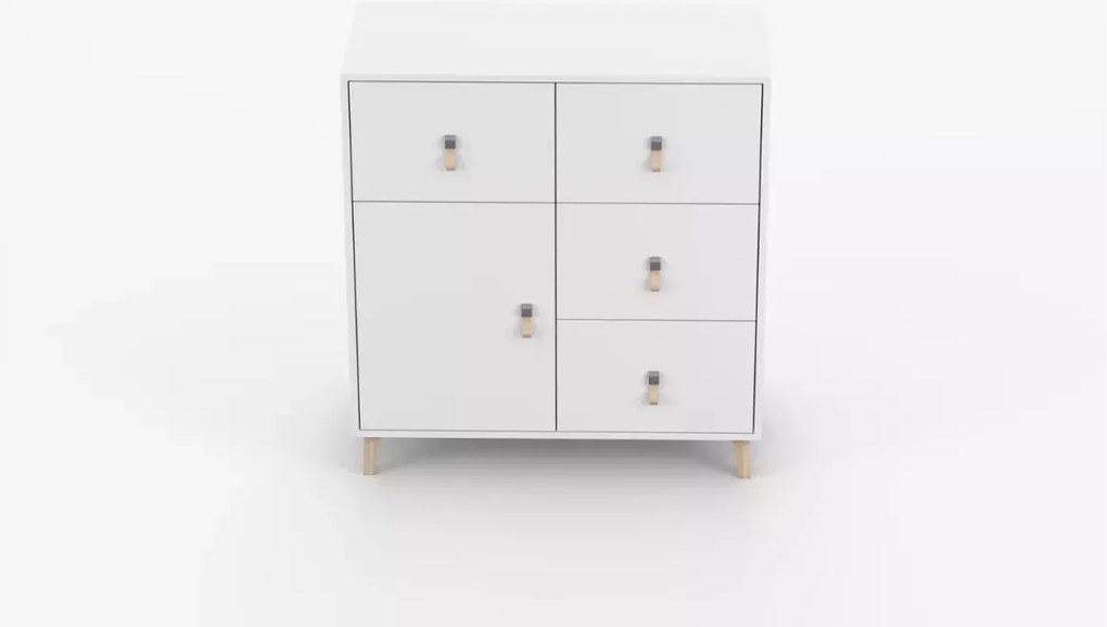 Komoda Wousia 90 cm – 4 szuflady i szafka, biała komoda skandynawska
