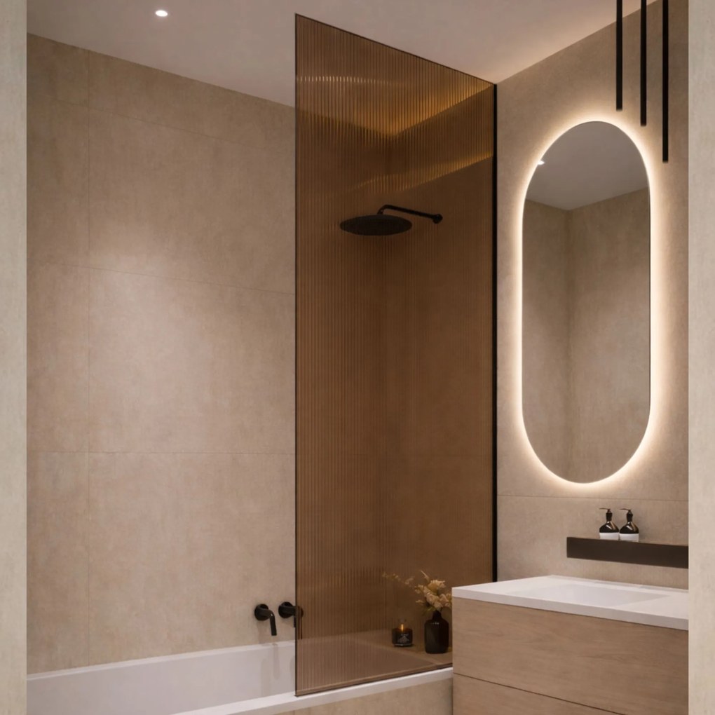 Parawan nawannowy prostokątny ARTE WELLE Classic XXL Brown szkło brązowe ryflowane | Różne rozmiary : Kolor profili kabiny - czarny, Rozmiar - 70 x 210 cm