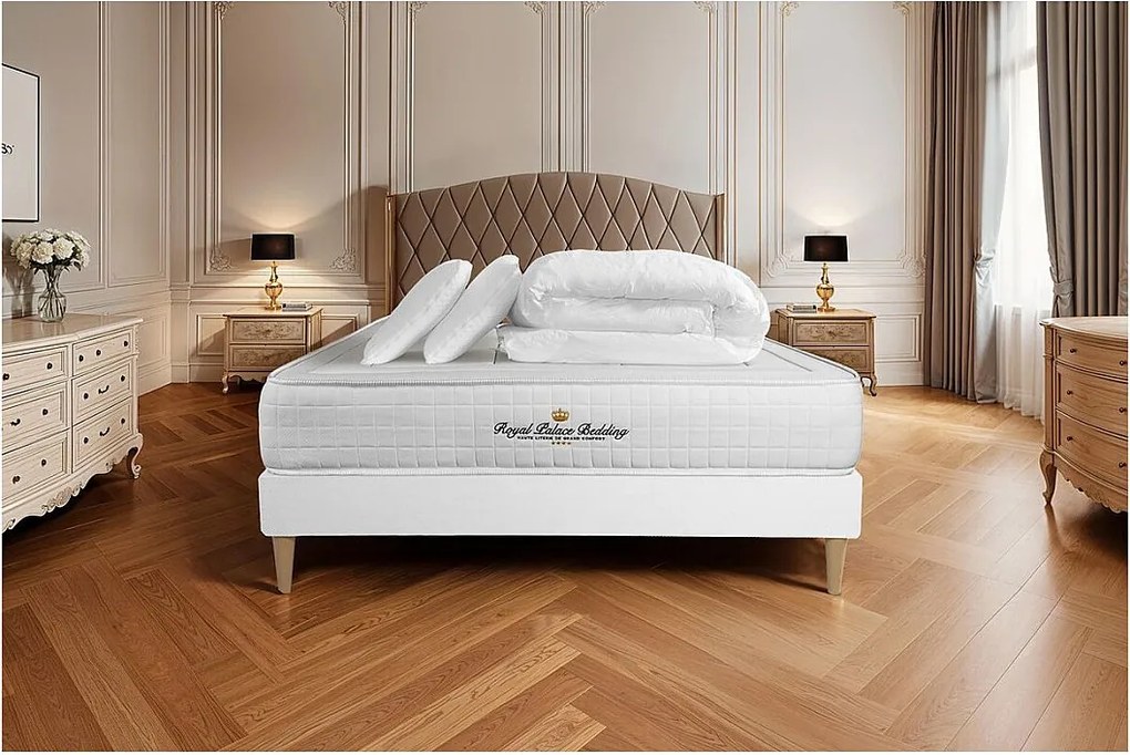 Kompletny zestaw lózka - materac 140x190 cm + Sprezyna skrzyniowa z listwami (w zestawie) + 2 poduszki Koldra - Balmoral