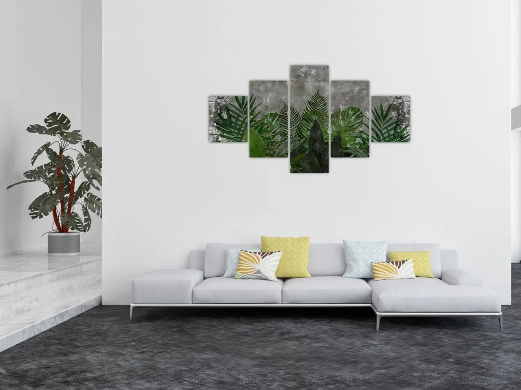 Obraz - Betonowa ściana z roślinami (125x70 cm)