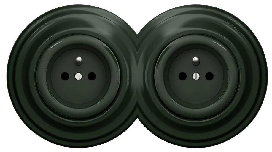 Kliklap - Podwójne retro gniazdko w ramce, 230 V, zielone