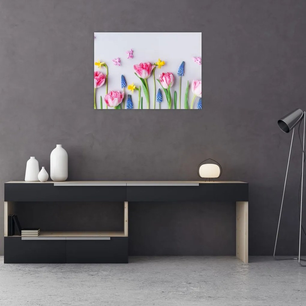 Obraz na szkle wiosennych kwiatów (70x50 cm)