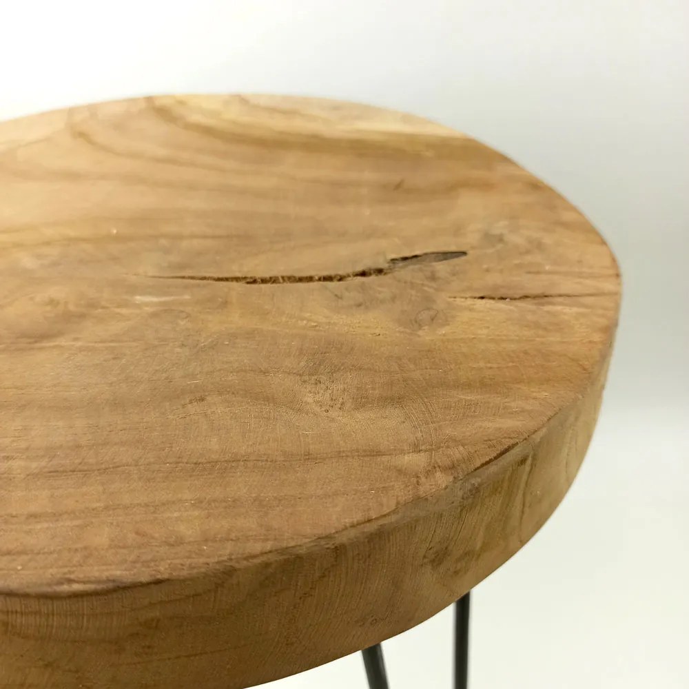 Drewniany stołek, taboret z metalowymi nogami, industrial, natural style