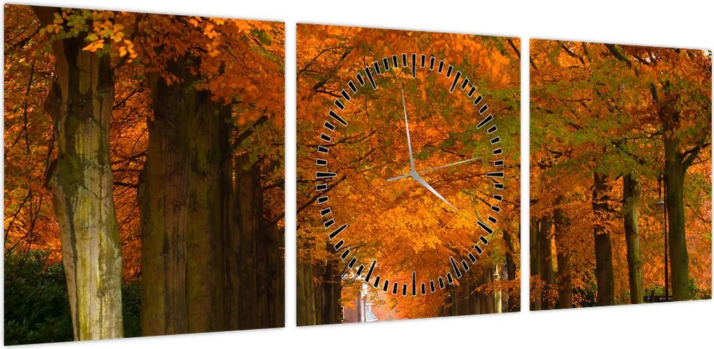 Obraz - Aleja drzew jesienią (z zegarem) (90x30 cm)